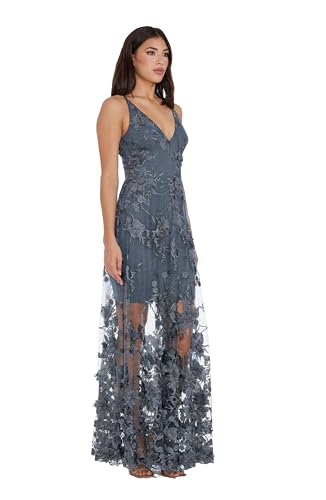 Women's Embellished Plunging Gown Sleeveless Floral Long Dress
