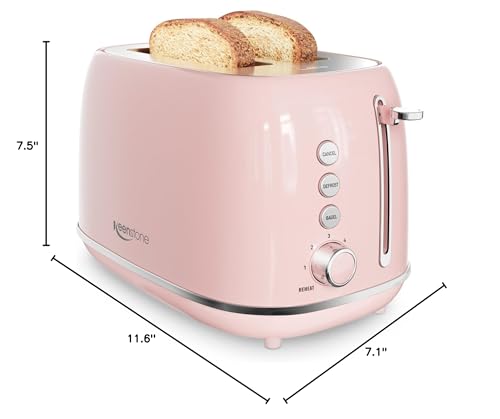 Toaster 2 Slice Stainless Steel with 6 Bread Shade Settings, Retro Toaster with Extra Wide Slot