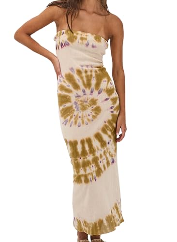 Women Floral Strapless Maxi Dress Sexy Bodycon Backless Tube Long Dress Summer Off Shoulder Cocktail Dresses