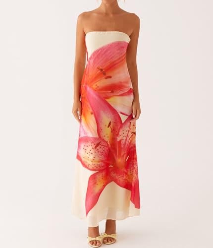 Women Floral Strapless Maxi Dress Sexy Bodycon Backless Tube Long Dress Summer Off Shoulder Cocktail Dresses