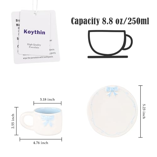 Elegant Bowknot Tea Cup and Saucer Set, Ceramic Tea Mug Set with Butterfly Bow Design, Perfect for Afternoon Tea or Home Décor