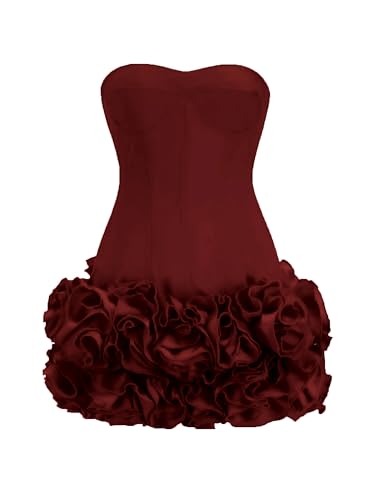 Layered Ruffle Edge Cocktail Party Dresses Sexy Strapless Homecoming Dresses Off Shoulder Satin Bodycon Mini Dresses