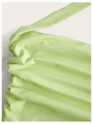 Women's Bubble Mini Dress Halter Backless Ruched Y2K Short Sundress with Built-in Shorts