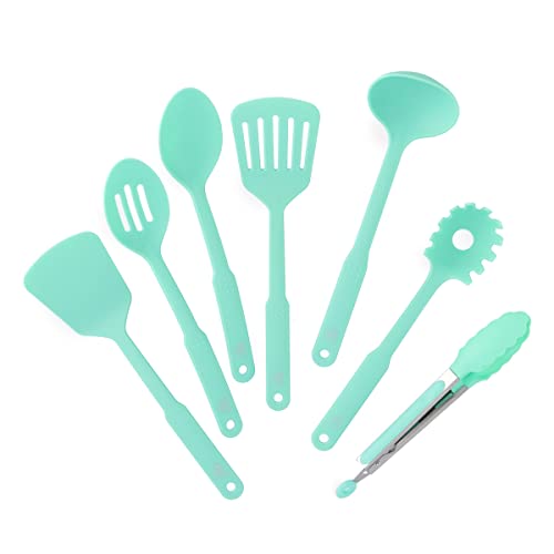 Cooking Tools and Utensils, 7 Piece Nylon Set including Spatulas Turner Spoons and Tongs, Dishwasher Safe