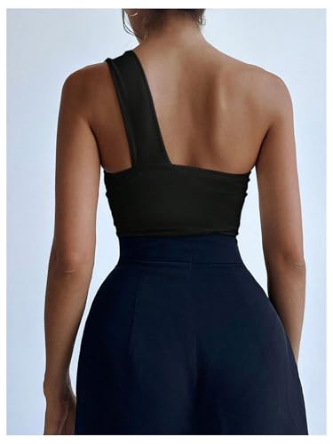 Women's One Shoulder Sleeveless Big Bow Front Elegant Fitted Tank Top Bodysuit