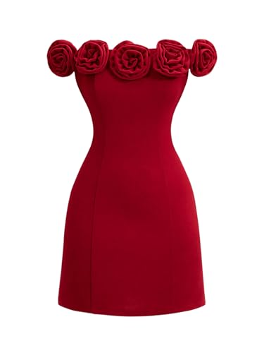 Women's Mini Dress Floral Appliques Off The Shoulder Bodycon Cocktail Party Dresses