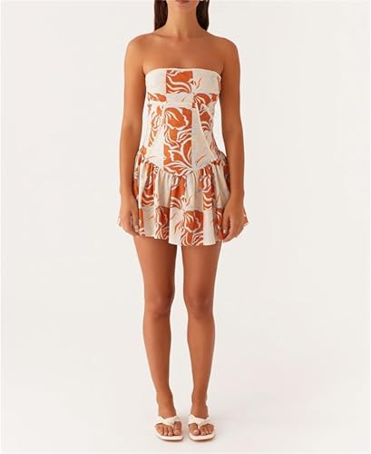 Women's Strapless 3D Flower Mini Dress Sexy Ruffle Short Tube Dress with 3DFloral Bodycon Backless Cocktail Party