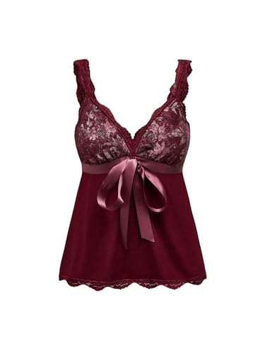 Women's Coquette Tank Tops Y2K Lace Trim Crop Top Bowknot Deep V Neck Sleeveless Camisole Blouse