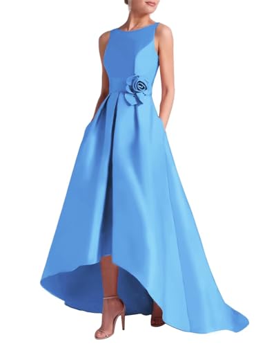 Women's 3D Flower Satin Mother of The Bride Dresses Hi-Low Formal Evening Party Gown