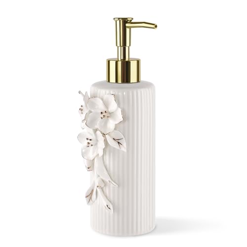 Handmade Ceramic Bow Soap Pump Dispenser Hand Lotion Liquid Dispenser Refillable for Kitchen and Bathroom Decorative