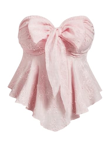 Women's Plus Size Tie Front Strapless Bandeau Tube Tops Flowy Vest Shirts Coquette Aesthetic Clothes