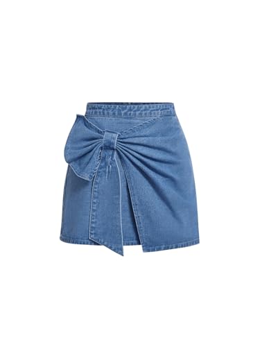 Women's High Waisted Big Bow Wrap Front Mini Bodycon Denim Skirts