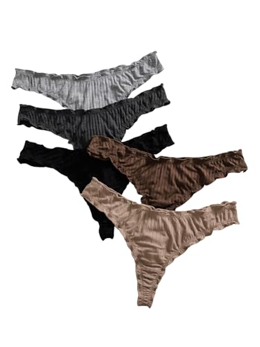 Women's 5 Pack Cute Underwear Ruffle Panties Low Rise Thong Set