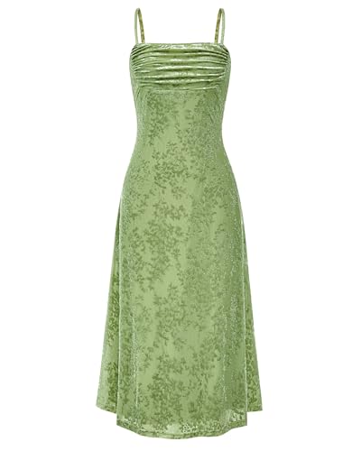 Women's Sleeveless Spaghetti Strap Midi Sexy Cowl Neck Floral Dress