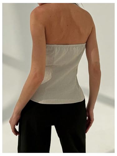 Women's Flower Metallic Sleeveless Bandeau Split Hem Strapless Tube Top