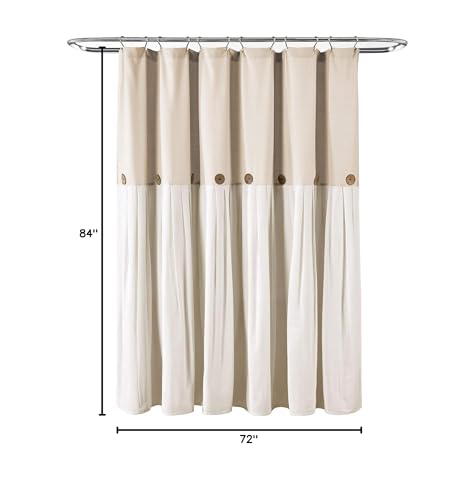 Lush Decor Linen Button Shower Curtain, 72" W x 72" L, Fabric Shower Curtains
