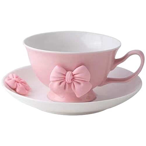 Coquette Bow Coffee Mug Personalized Set with Saucer Mug Porcelain Coffee Tea Cup 12oz