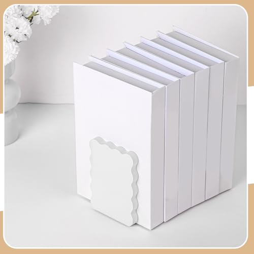 Wood Scalloped Bookends for Shelves, Non Slip Decorative Cute Aesthetic Preppy Heavy Duty Book Ends Organizer Stopper