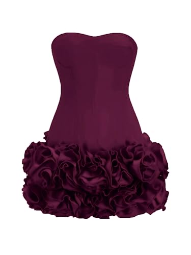 Layered Ruffle Edge Cocktail Party Dresses Sexy Strapless Homecoming Dresses Off Shoulder Satin Bodycon Mini Dresses