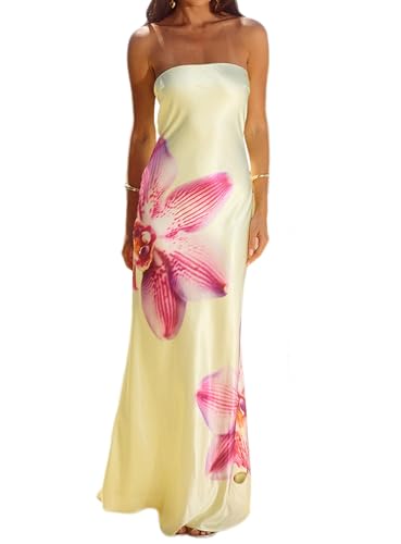 Women Floral Strapless Maxi Dress Sexy Bodycon Backless Tube Long Dress Summer Off Shoulder Cocktail Dresses