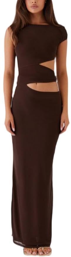 Sexy Cut Out Maxi Dress for Women Spaghetti Strap Backless Bodycon Dress Y2k Hollow Sleeveless Long Dress