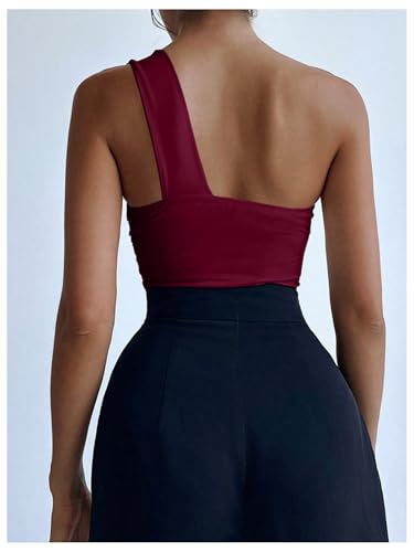 Women's One Shoulder Sleeveless Big Bow Front Elegant Fitted Tank Top Bodysuit