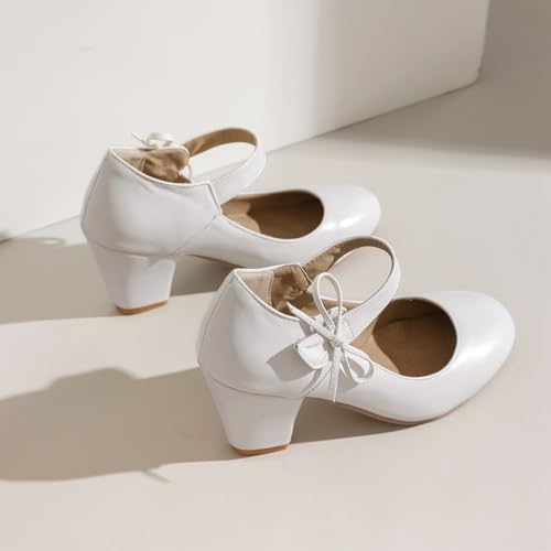 Women's Bow Mary Jane Dress Pumps Shoes Chunky Block High Heels Round Toe Shoes