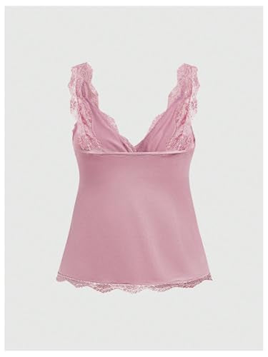 Women's Coquette Tank Tops Y2K Lace Trim Crop Top Bowknot Deep V Neck Sleeveless Camisole Blouse