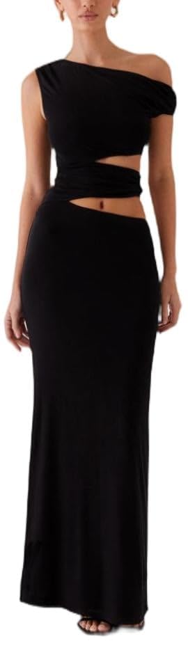 Sexy Cut Out Maxi Dress for Women Spaghetti Strap Backless Bodycon Dress Y2k Hollow Sleeveless Long Dress