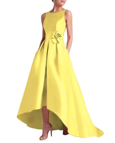 Women's 3D Flower Satin Mother of The Bride Dresses Hi-Low Formal Evening Party Gown