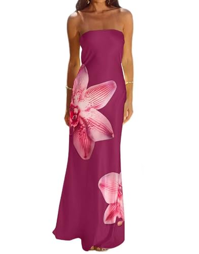 Women Floral Strapless Maxi Dress Sexy Bodycon Backless Tube Long Dress Summer Off Shoulder Cocktail Dresses