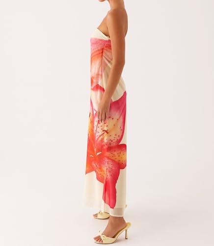 Women Floral Strapless Maxi Dress Sexy Bodycon Backless Tube Long Dress Summer Off Shoulder Cocktail Dresses