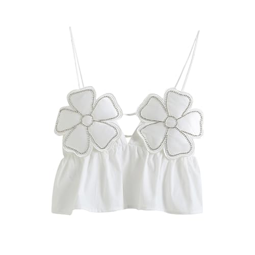 Women's Tank Tops 3D Flower Summer Sleeveless Sexy Backless Top Camisoles Y2k Going Out Party Shirt Streetwear