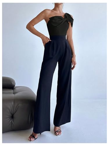 Women's One Shoulder Sleeveless Big Bow Front Elegant Fitted Tank Top Bodysuit