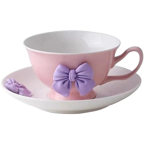 Coquette Bow Coffee Mug Personalized Set with Saucer Mug Porcelain Coffee Tea Cup 12oz