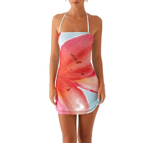 Women Floral Spaghetti Strap Mini Dress Summer 3D Flower Embroidery Sleeveless Backless Short Dress