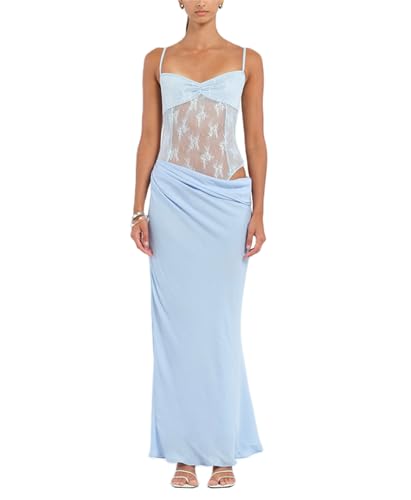Women Sexy Hollow Out Maxi Dress Sleeveless Backless Lace Pachwork Bodycon Long Dress Y2k Dress