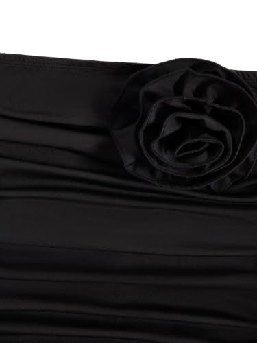 Women's 3D Flower Strapless Bodycon Dress Ruched Slit Hem Wedding Guest Maxi Tube Dresses