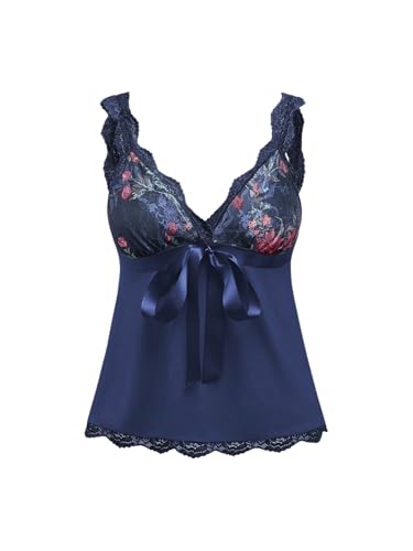 Women's Coquette Tank Tops Y2K Lace Trim Crop Top Bowknot Deep V Neck Sleeveless Camisole Blouse