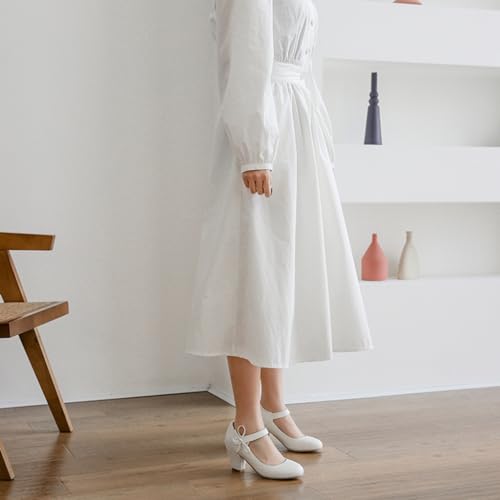 Women's Bow Mary Jane Dress Pumps Shoes Chunky Block High Heels Round Toe Shoes