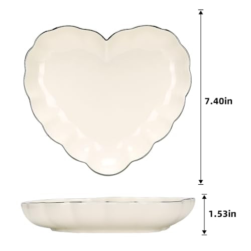Porcelain Serving Dish, Heart Shape Candy Bowls, Ceramics Flower Relish Tray with Metallic Rim