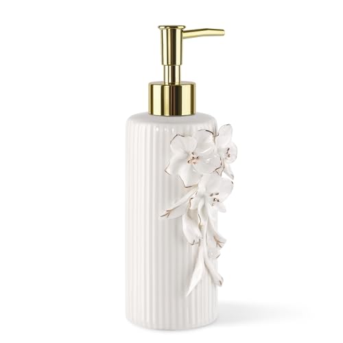 Handmade Ceramic Bow Soap Pump Dispenser Hand Lotion Liquid Dispenser Refillable for Kitchen and Bathroom Decorative