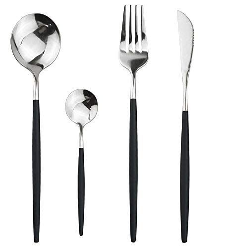Stainless Steel Knife Fork Spoon Teaspoon Silverware Set, 24-Piece Flatware Set,