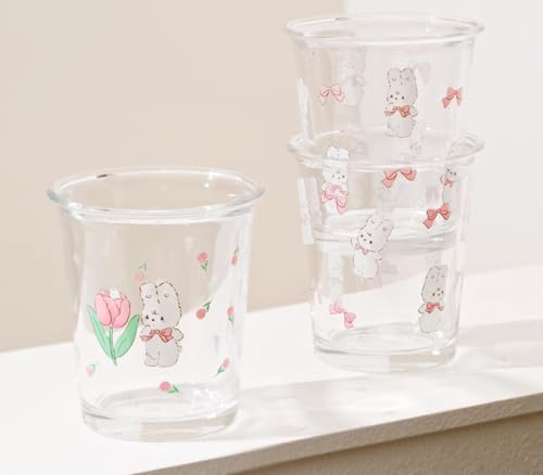 Set of 2 12 oz French Drinking Glasses Floral Juice Cup Cute Rabbit Bow Glass Cups