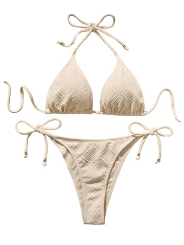 Women's Textured Triangle Bikini Two Piece Swimsuit Thong Bikini Set High Cut Bathing Suits