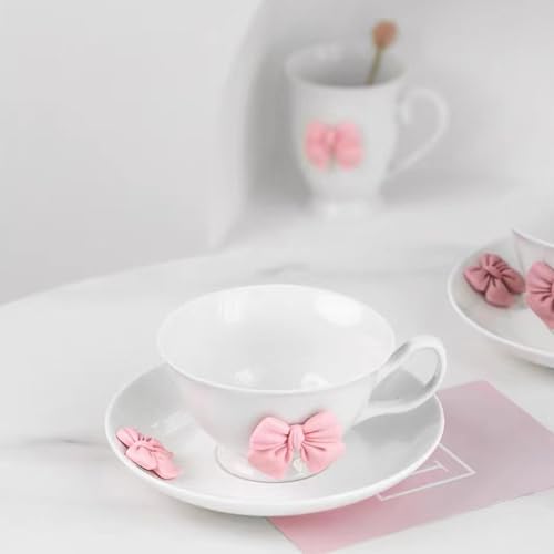 Coquette Bow Coffee Mug Personalized Set with Saucer Mug Porcelain Coffee Tea Cup 12oz
