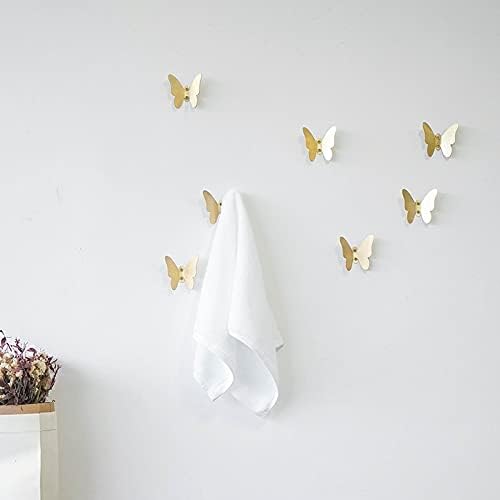 Wall Hooks Decorative, Small Modern Gold Brass Hook, Butterfly Bath Towel Hook, Coat Hat Robe Hooks for Girl's Bedroom, Stainless Steel, Wall Mounted, 2 pcs