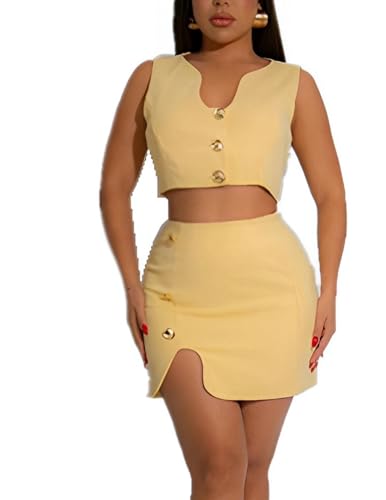 Skirt Sets Women 2 Piece Outfits Button Down Vest Top for Women Mini Skirt Summer Outfits