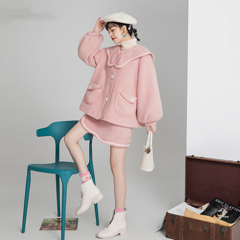 Textured ribbon woolen A-line Skirt