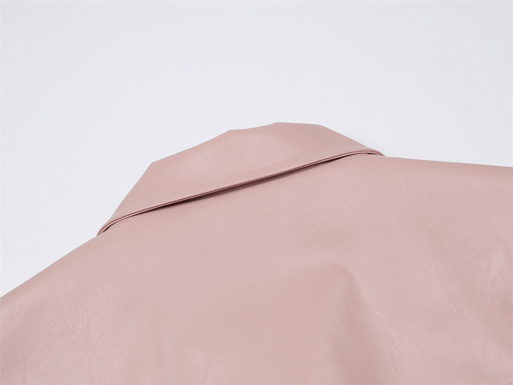 Bow Tie Loose Motorcycle Clothing Leather Coat